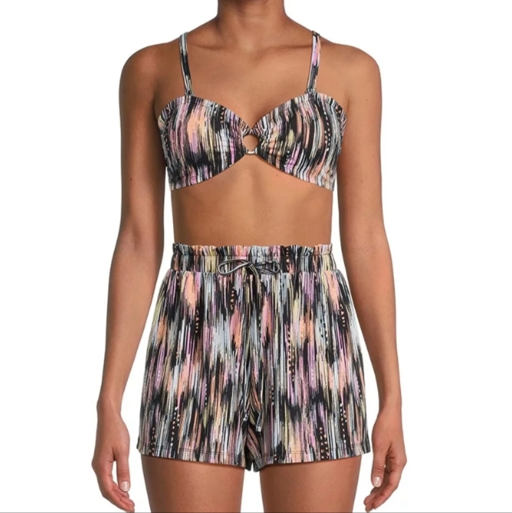 Women 2XAbstract Ikat Bikini Top & Shorts Set Festival Summer Beach Y2K Grunge